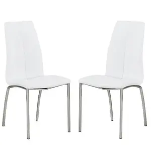 Opal White Faux Leather Dining Chair With Chrome Legs In Pair