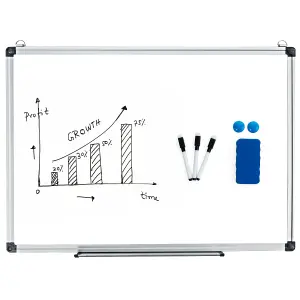 COSTWAY 70 x 50 cm Dry Erase Board Wall Mounted Magnetic Whiteboard Aluminum Frame