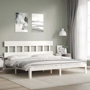 Berkfield Bed Frame with Headboard White Super King Size Solid Wood