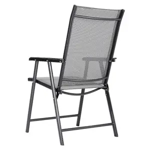 Set of 2 Black Reclining High Back Metallic Frame and Fabric Garden Folding Chairs with Armrests