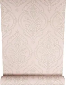 Arthouse Blush Pink Silver Grey Moroccan Damask Textured Heavy Vinyl Wallpaper