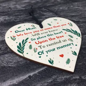 Dear Mum Memorial Gift To Hang On The Christmas Tree Wooden Heart Mum Memorial Plaque