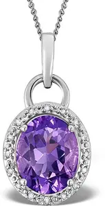 Amethyst 2.34Ct And Diamond 9K White Gold Pendant Necklace