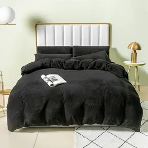 Teddy Fleece Duvet Cover set Black / Super King - 2 Standard Pillowcases