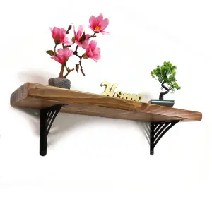 Wooden Rustic Shelf with Bracket WAT Black 220mm 9 inches Medium Oak Length of 230cm