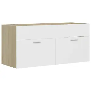 Berkfield Sink Cabinet White and Sonoma Oak 100x38.5x46 cm Engineered Wood