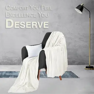 Bedbric Throws for Sofas Large Cozy Blankets and Throws 400 GSM King Size Bed Throw Ivory White Blanket