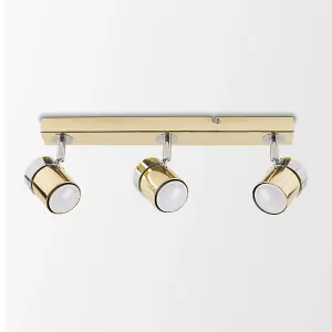 ValueLights Rosie 3 Way Adjustable Chrome and Polished Gold Effect Straight Bar Ceiling Spotlight