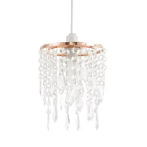 Modern Waterfall Design Copper Pendant Shade with Clear Acrylic Drops and Beads