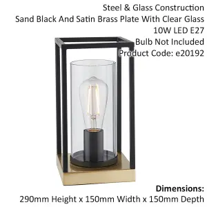 2 PACK Matt Black Framed Table Lamp Light & Glass Shade - Satin Brass Base