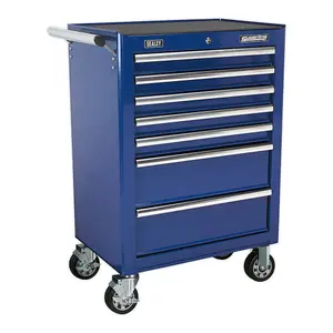 7 Drawer Blue Portable Tool Chest - Locking Mobile Storage Solution