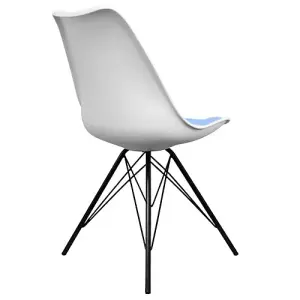 Soho White and Light Blue Plastic Dining Chair with Black Metal Legs