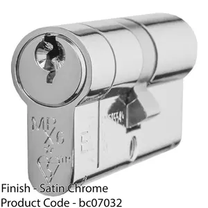 45 / 50mm EURO Double Offset Cylinder Lock 6 Pin Satin Chrome Fire Rated Barrel