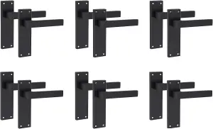 6 Pair of Victorian Straight Delta Matt Black Lever Latch Door Handles 150mm Long - Golden Grace