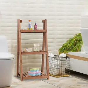 Costway 3-Tier Folding Flower Stand Rack Wooden Flower Pot Shelf Portable Plant Stand Organizer Staircase Display Shelves