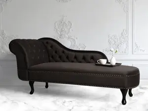 Left Hand Chaise Lounge Velvet Brown NIMES