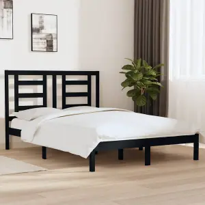 Berkfield Bed Frame Black Solid Wood Pine 140x200 cm