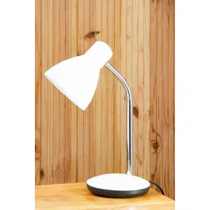 Interiors by Premier White Table Lamp for Work Desk, Desk Lamp with Conical Lamp Head, Long Lasting Iron Bedside Lamp