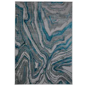 Modern Abstract Blue Multi Easy to Clean Contemporary Rug for Living Room and Dining Room-80cm X 150cm