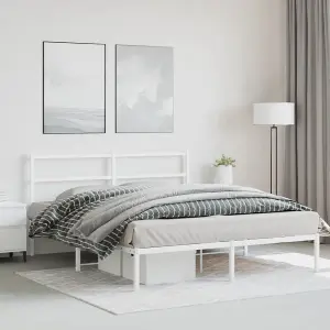 Berkfield Metal Bed Frame without Mattress with Headboard White 150x200cm