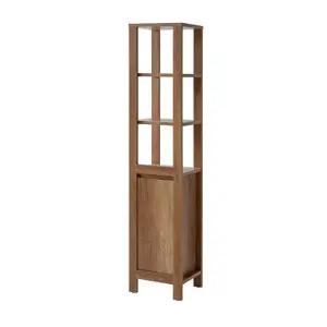 Bathroom Tall Cabinet Floor Cupboard Slimline Tallboy Shelf Unit Classic Oak Effect