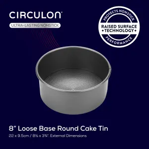 Circulon Momentum Grey Round Carbon Steel Dishwasher Safe Non-Stick Loose Base Cake Tin 8"