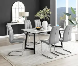 Furniturebox UK Carson White Marble Effect Dining Table & 6 Grey Murano Chairs