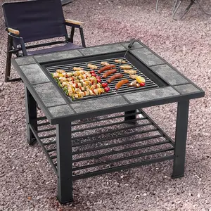 Outdoor Garden Wood Burning Fire Pit Table BBQ Grill