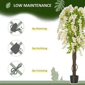 HOMCOM Artificial Realistic White Wisteria Tree Faux Plant for Indoor Décor