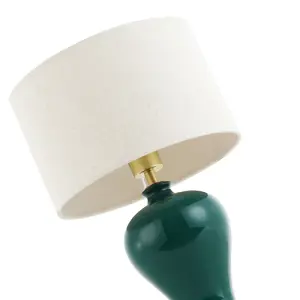 Traditional Ceramic Table Lamp Base in Glossy Forest Green with Satin Brass Trim