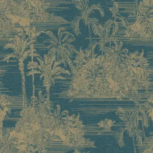 GoodHome Augie Blue Metallic effect Nature Textured Wallpaper