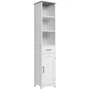 kleankin Tall Bathroom Storage Cabinet, Slim Freestanding Linen Tower, White