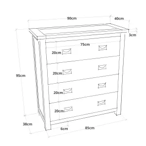 Lugo 4 Drawer Chest of Drawers Bras Drop Handle