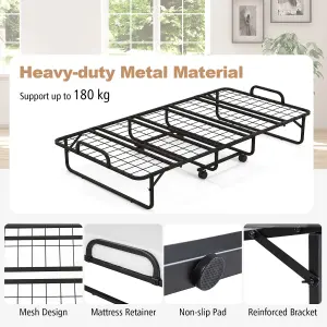 Costway Folding Bed Rollaway Guest Bed Fold up Sleeper Bed W/ 10cm Memory Foam Mattress & 4 Universal Wheels