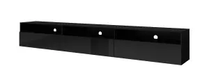 Athens 40 Black Gloss TV Cabinet W2700mm H400mm D410mm - Sleek Design with 3 Drawers and Wall-Mount Option