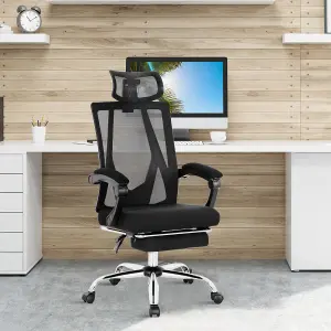 Costway Ergonomic Executive Office Chair High Back Reclining Chair Retractable Footrest