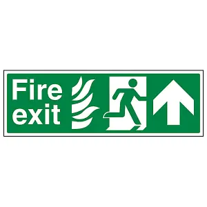 Fire Exit Arrow UP Emergency Sign - 1mm Rigid Plastic - 600x200mm (x3)