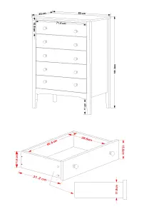 Como Light Grey 5 drawer chest of drawers