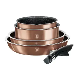 URBNLIVING Height 8.4cm Berlinger Haus 9Pc Rose Gold Saving Cookware Set Pots Pans Induction Lids Handle