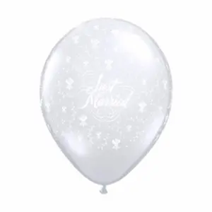 Qualatex Just Married Flower Design Clear Latex Balloons (Pack of 25) Clear (18in)