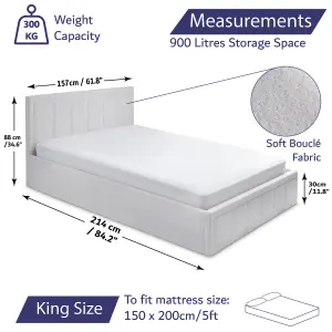 Ottoman Bed With Mattress King Size White Boucle Storage Bed - Pocket Sprung Mattress