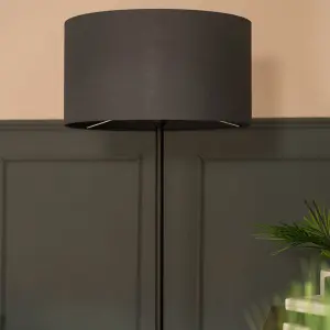 ValueLights Tavel Matte Black Floor Lamp with Table and Grey Shade