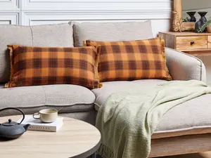 Set of 2 Cushions BARJA 40 x 70 cm Checked Orange