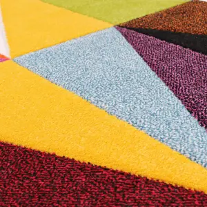 Multicoloured Modern Geometric Rug Easy to clean Dining Room-80cm X 150cm