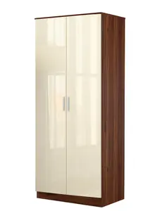 REFLECT 2 Door Plain Wardrobe in Gloss Cream / Walnut