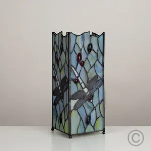 ValueLights Tiffany Inspired Decorative Dragonfly Design Square Glass Table Lamp