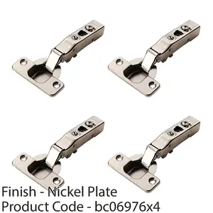 4 PACK - Adjustable Soft Close Cupboard Hinges - Polished Nickel - Half Overlay Cabinet