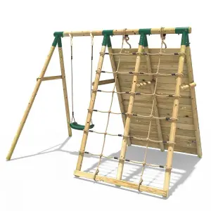 Rebo Beat The Wall Wooden Swing Set with Double up & Over Climbing Wall -Apex