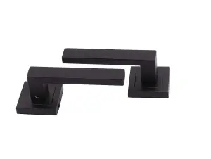 Golden Grace 1 Pair of Delta Door Handles On Square Rose in Stunning Matte Black Finish Complete with Fixing Screws