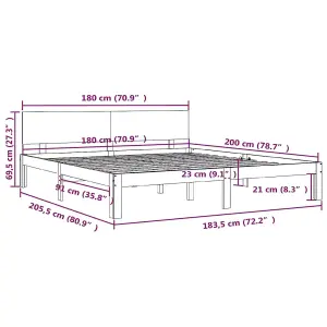 Berkfield Bed Frame Black Solid Wood 180x200 cm Super King Size